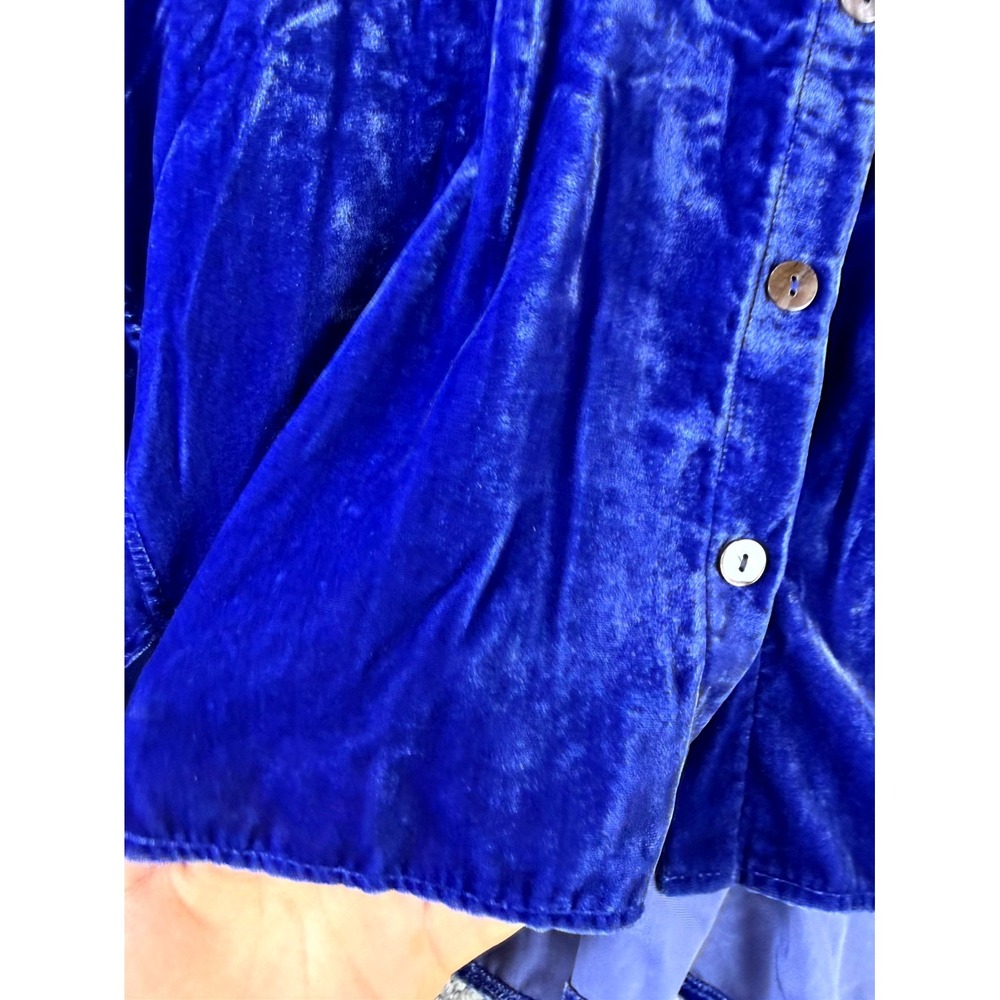 Habitat Clothes to Live In Blouse Women Medium Blue Velvet Collared Button Front - Picture 2 of 7